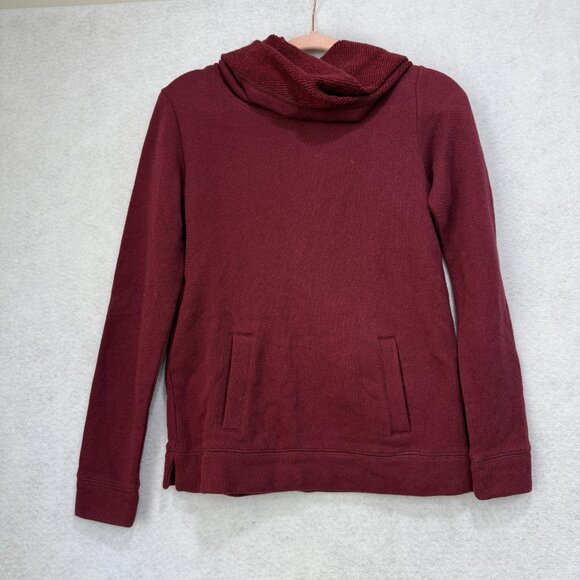 J Crew Sweater Womens XS Red Maroon Wool Blend Cowl Neck Pullover Pockets Cozy - Picture 1 of 11